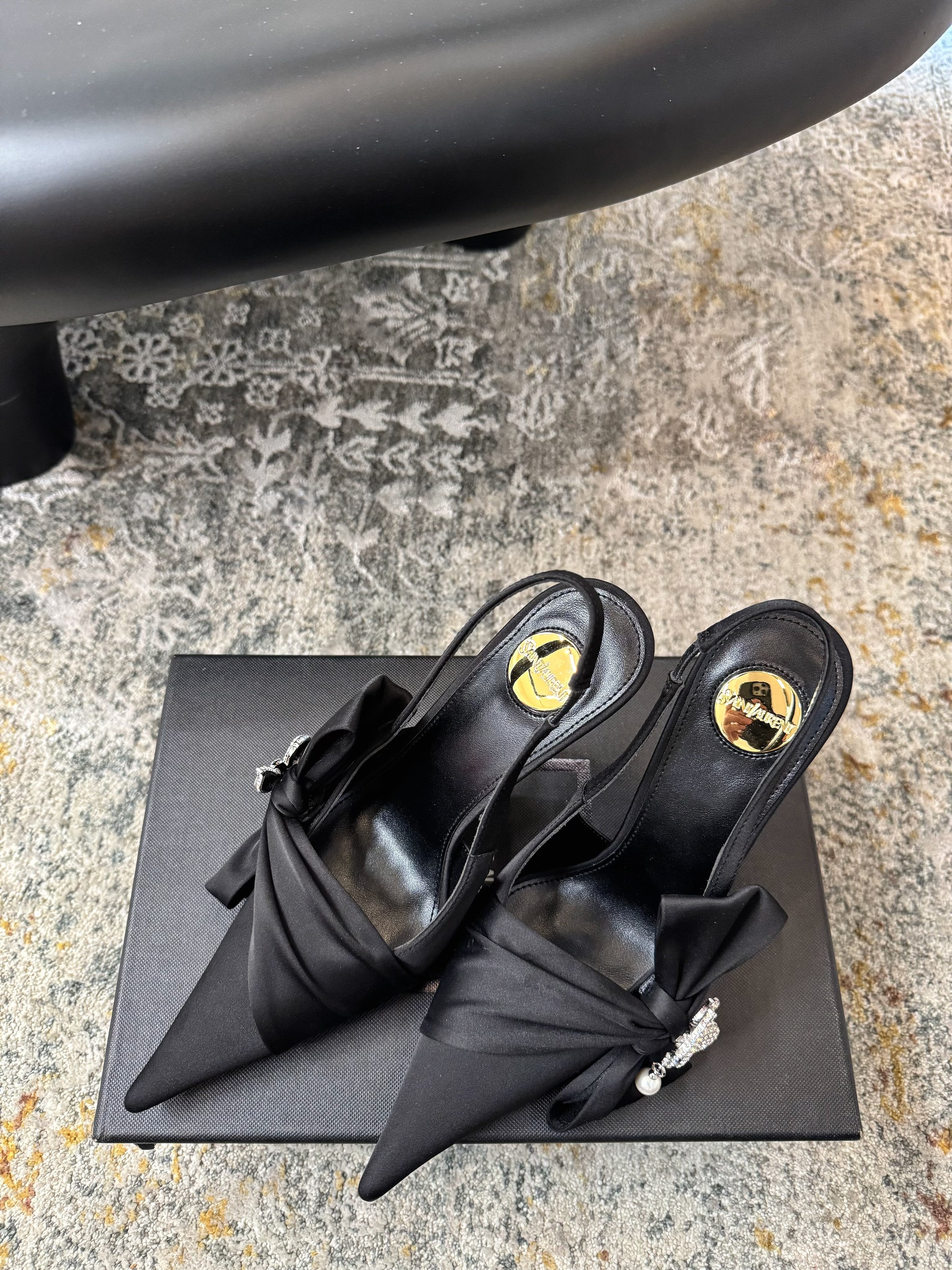 YSL 26S HEELED SLINGBACKS 100 MM IN BLACK SILK