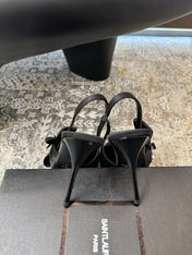 YSL 26S HEELED SLINGBACKS 100 MM IN BLACK SILK