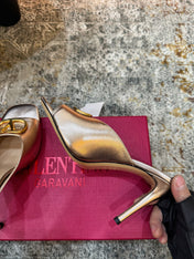 VALENTINO 26S HIGH HEEL SANDALS 105 MM IN METALLIC ROSE GOLD CALFSKIN
