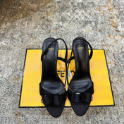 FENDI 26S HIGH-HEELED SANDALS 75 MM IN BLACK SATIN