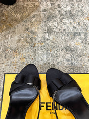 FENDI 26S HIGH-HEELED SANDALS 75 MM IN BLACK SATIN