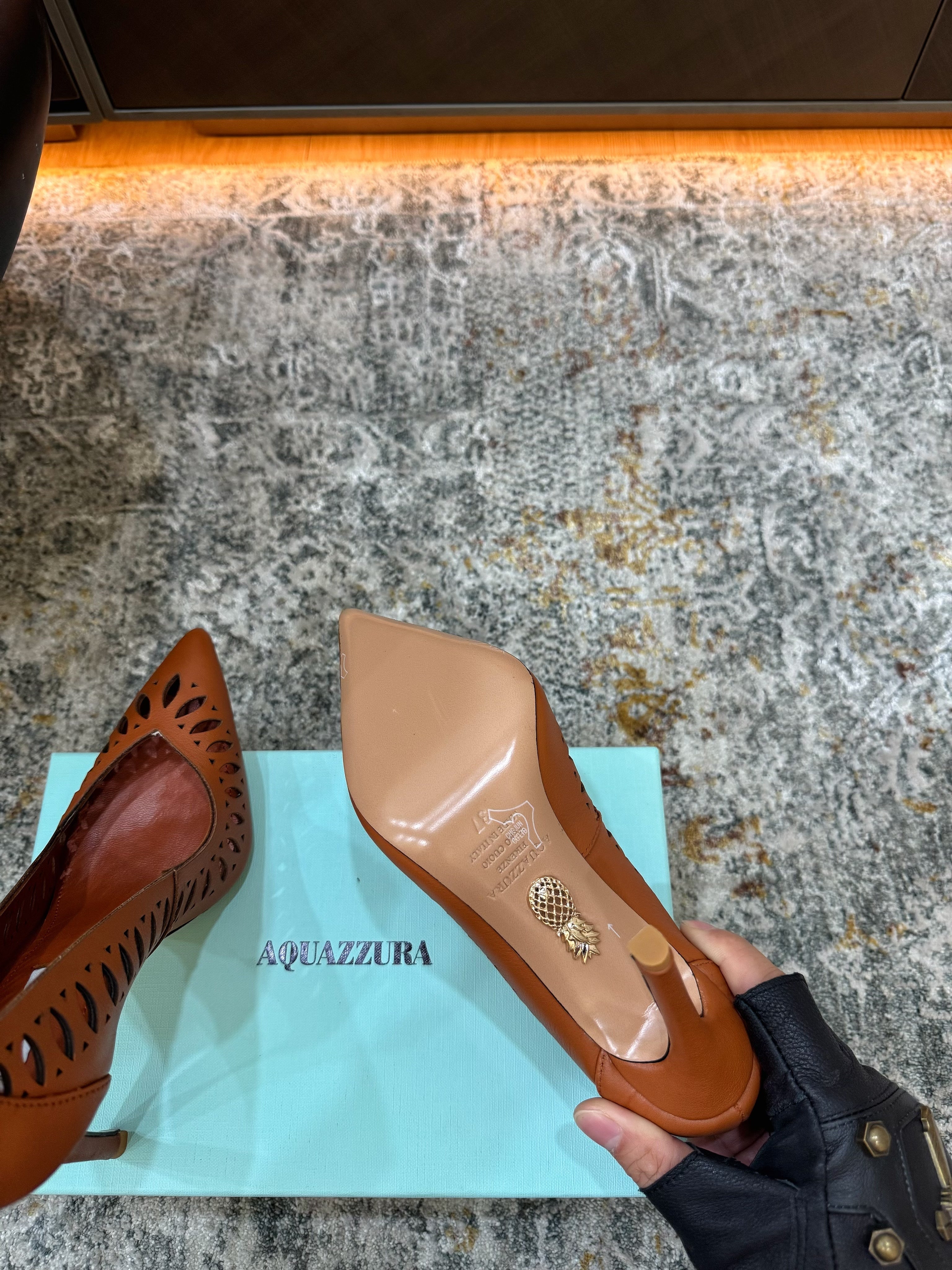 AQUAZZURA 26S HIGH HEELS 110 MM IN BROWN CALFSKIN