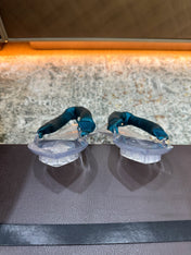 ALAIA 26S THONG SANDALS IN TEAL BLUE SATIN AND TRANSPARENT PVC