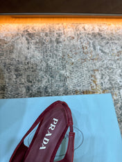 PRADA 26S POINTED TOE LACE UP SLINGBACK PUMPS 55MM IN BURGUNDY RED SUEDE