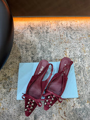 PRADA 26S POINTED TOE LACE UP SLINGBACK PUMPS 55MM IN BURGUNDY RED SUEDE