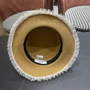 CHANEL 26S LACE & FLORAL TRIM STRAW HAT 337937