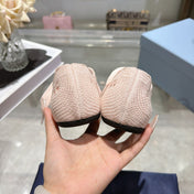 PRADA 26S LACE UP OPENWORK KNIT SNEAKERS IN BLUSH PINK KNIT FABRIC