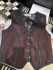 VALENTINO 26S CROCHET-TRIM SUEDE VEST 337