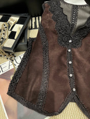 VALENTINO 26S CROCHET-TRIM SUEDE VEST 337