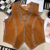 VALENTINO 26S CROCHET-TRIM SUEDE VEST 336