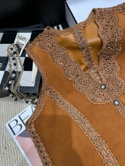 VALENTINO 26S CROCHET-TRIM SUEDE VEST 336