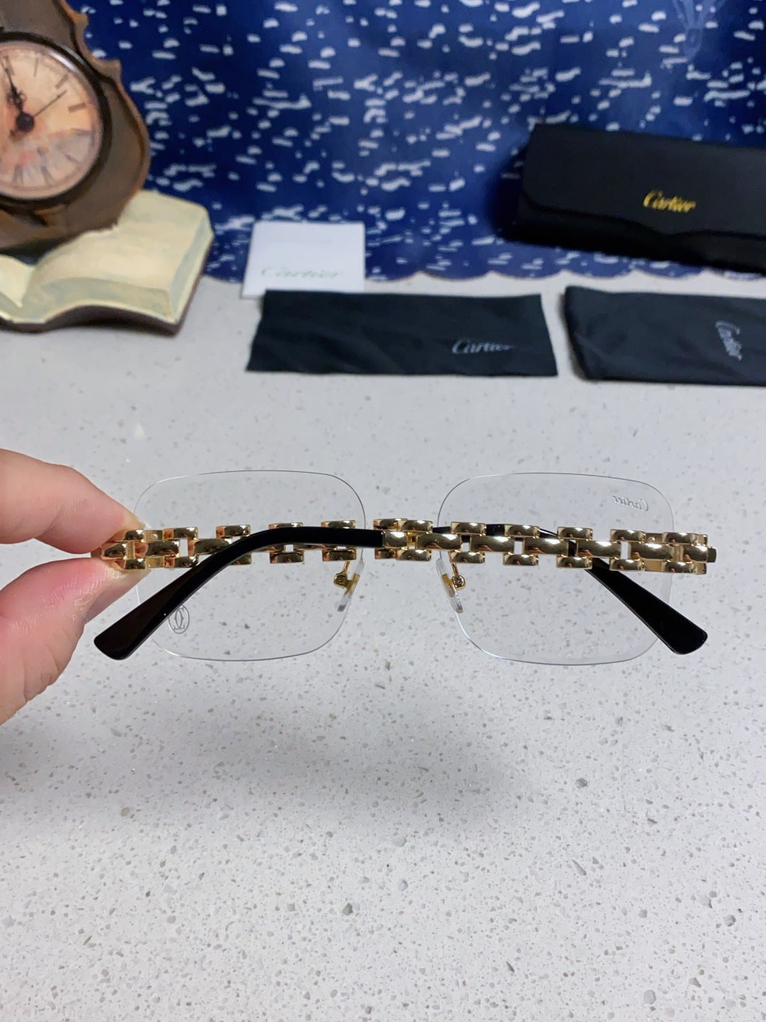 CARTIER 26S RIMLESS RECTANGULAR FRAME IN METAL 436031
