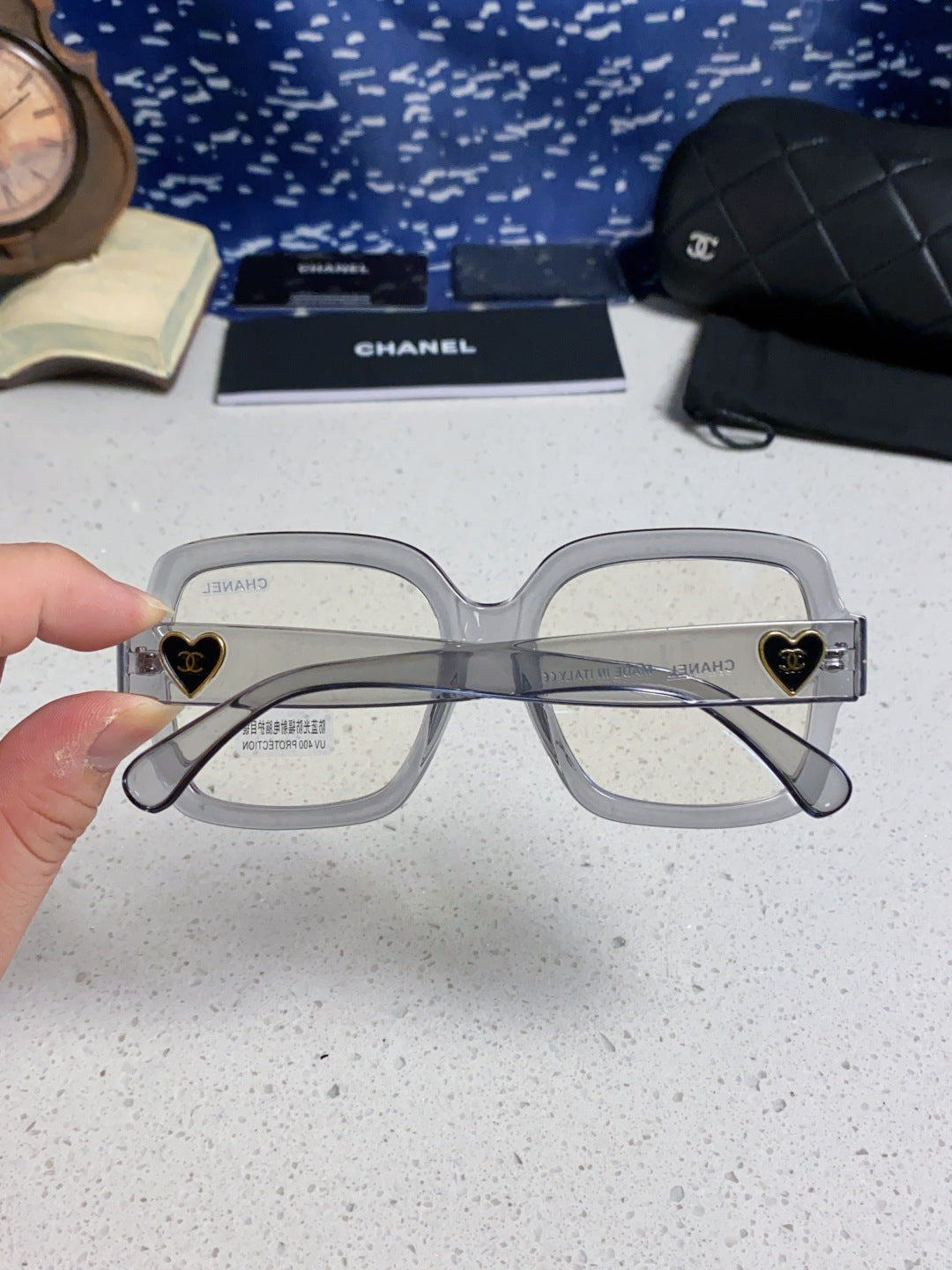 CHANEL 26S OVERSIZED SQUARE FRAME IN GREY ACETATE 404746