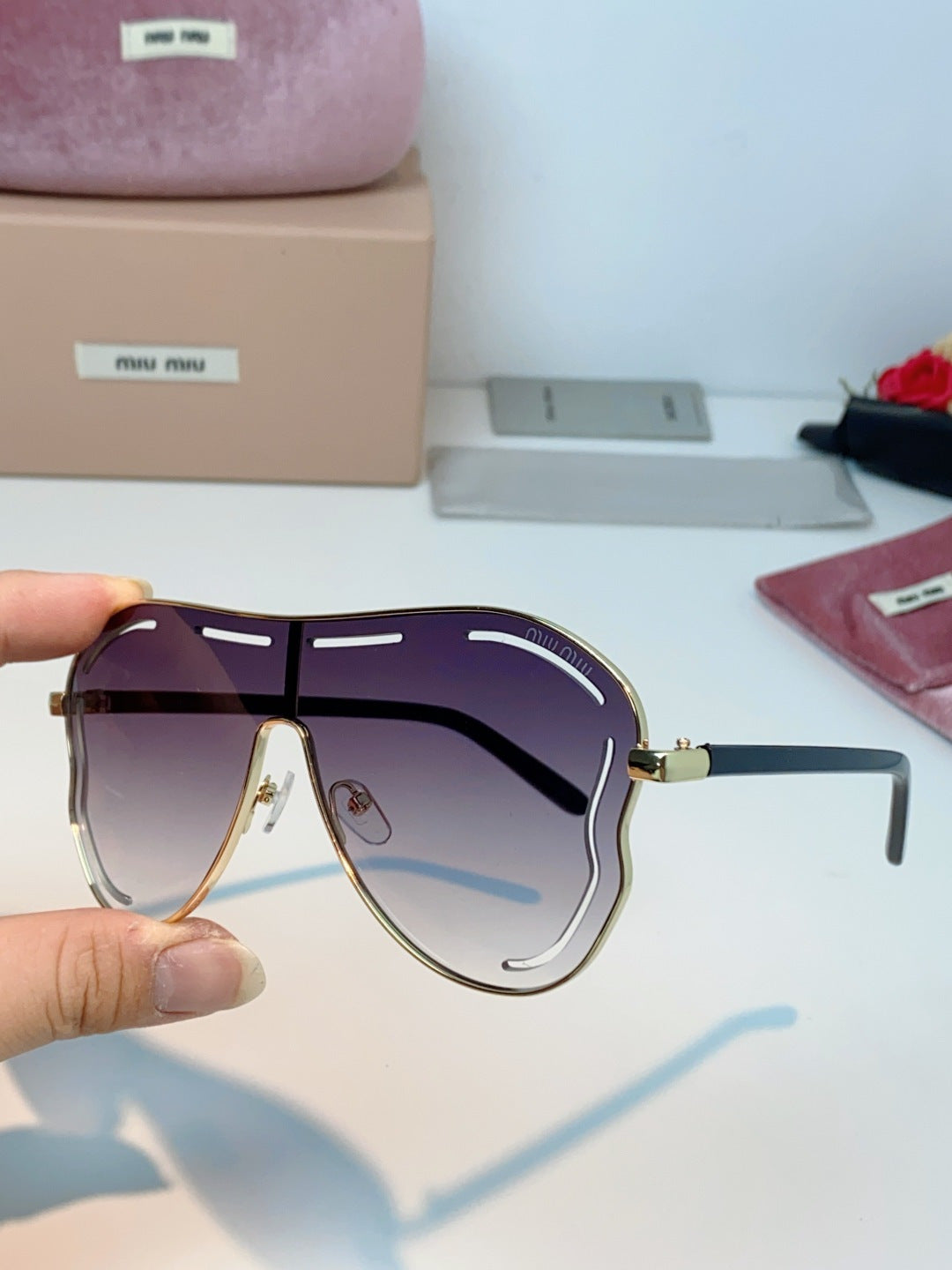MIUMIU 26S SHIELD FRAME IN METAL 424497