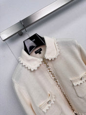 CHANEL 25S KNIT CARDIGAN WITH LACE COLLAR 417