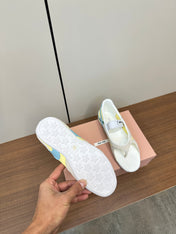 THONG SANDALS IN BEIGE SUEDE MIX YELLOW TECH FABRIC