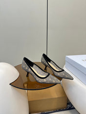 POINTED TOE HEELS 55MM IN BLACK MESH WITH RHINESTONES