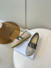 GRANVILLE ESPADRILLE TAN BEIGE OBLIQUE EMBROIDERED COTTON