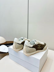 CELINE 25S RACER LOW TOP SNEAKER IN CREAM AND TAUPE GRAY NYLON AND SUEDE