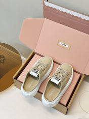 MIUMIU 26S SNEAKER MULES IN BEIGE CANVAS