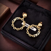 MIUMIU 26S CHAIN HOOP LOGO DROP EARRINGS IN GOLD TONE METAL 617564