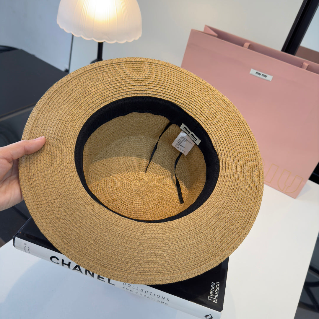 MIUMIU FLAT-BRIM STRAW HAT STYLE 43