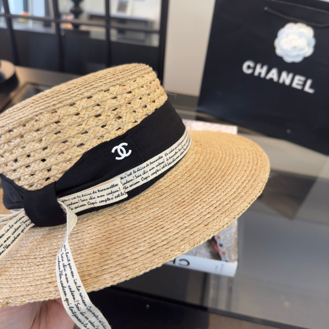 CHANEL 26S FLAT-BRIM STRAW HAT 338061