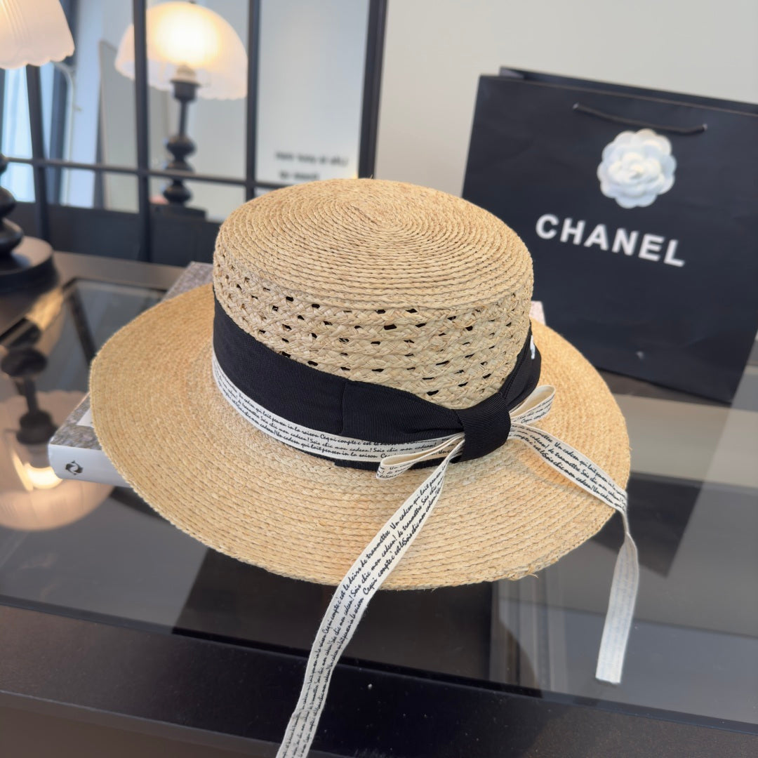 CHANEL 26S FLAT-BRIM STRAW HAT 338061
