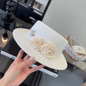 CHANEL 26S BOATER HAT FLORAL EMBELLISHMENT 338038
