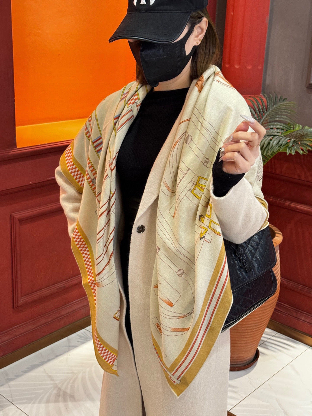 HERMES 25S SCARF 140 IN SILK CASHMERE 989481