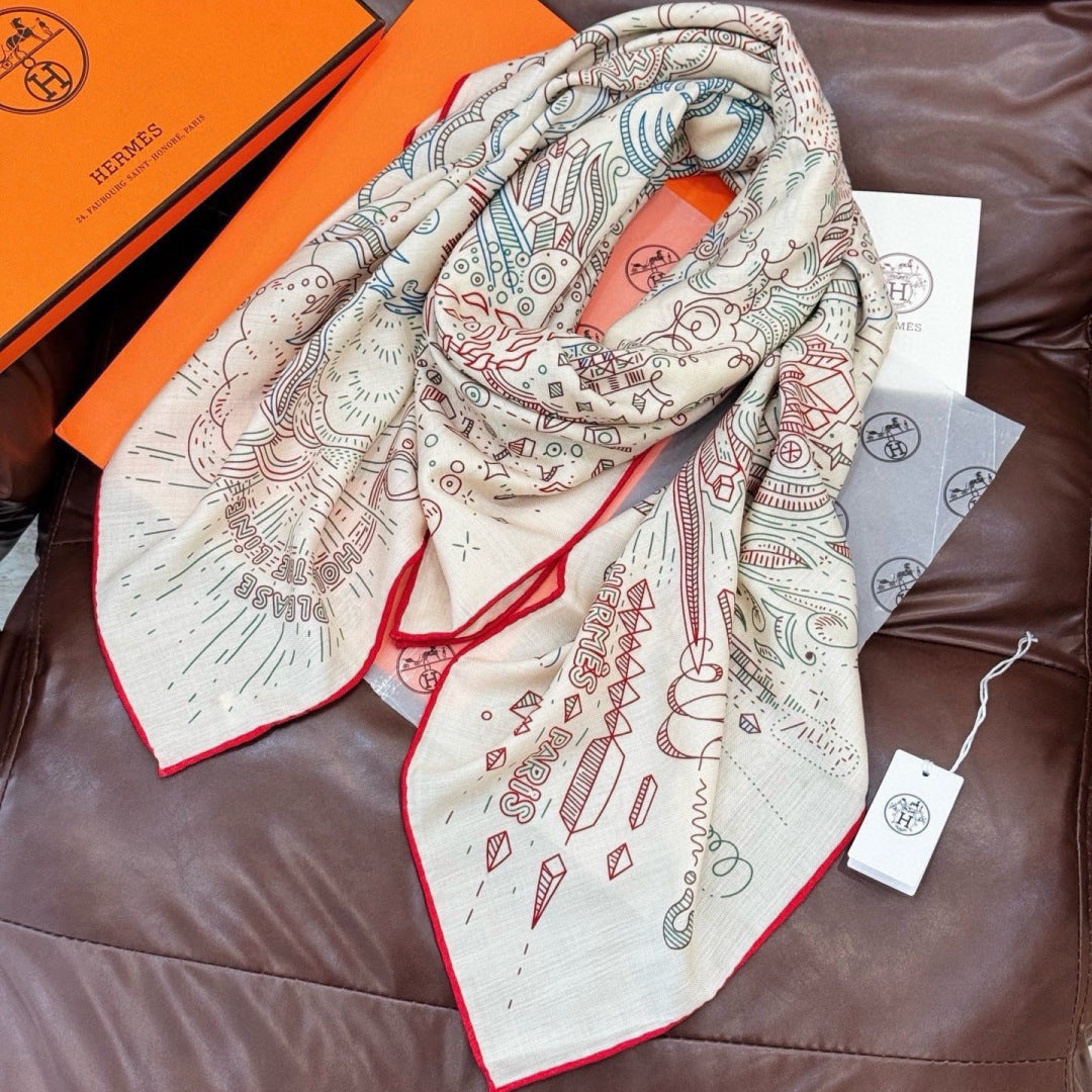 HERMES 26S PRINTED SQUARE  SCARF 135 IN SILK 311977