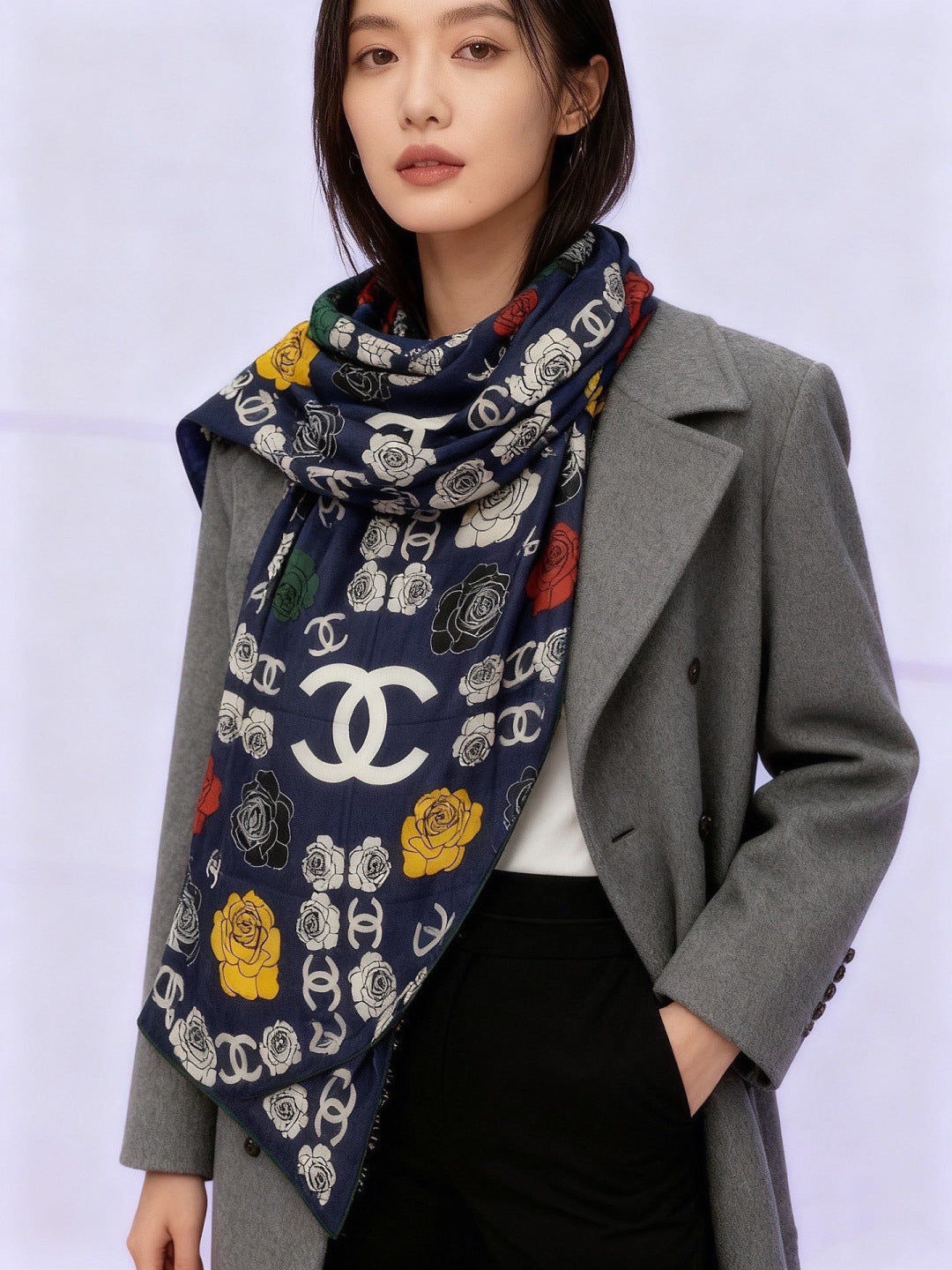 CHANEL 26S SCARF 140 IN SILK AND CASHMERE 313321