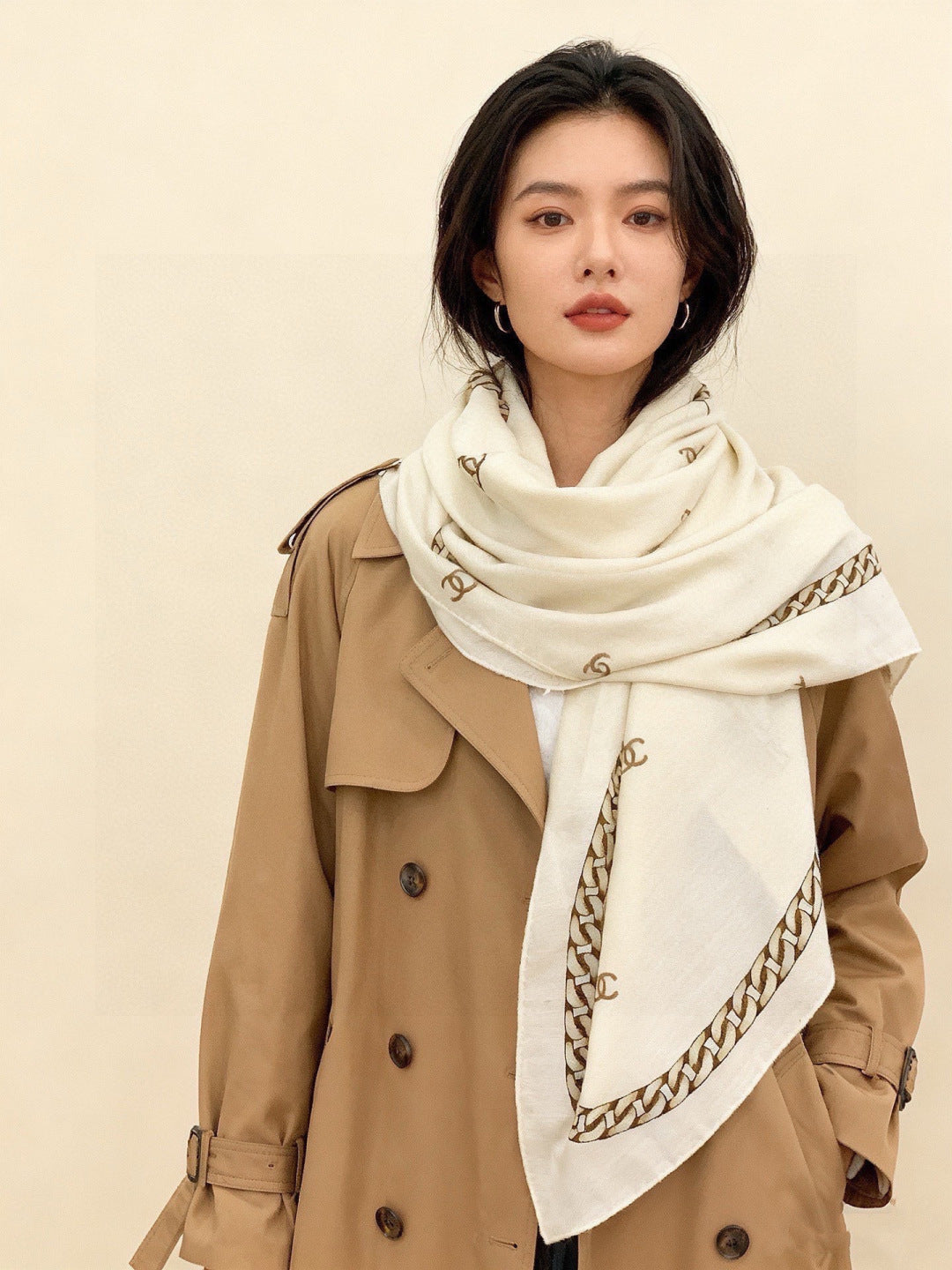 CHANEL 26S SCARF 135 IN SILK AND CASHMERE 313344