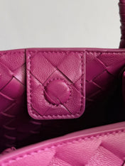 BOTTEGA VENETA 25S SMALL PARACHUTE 21 IN RASPBERRY PINK CALFSKIN GOLD HARDWARE