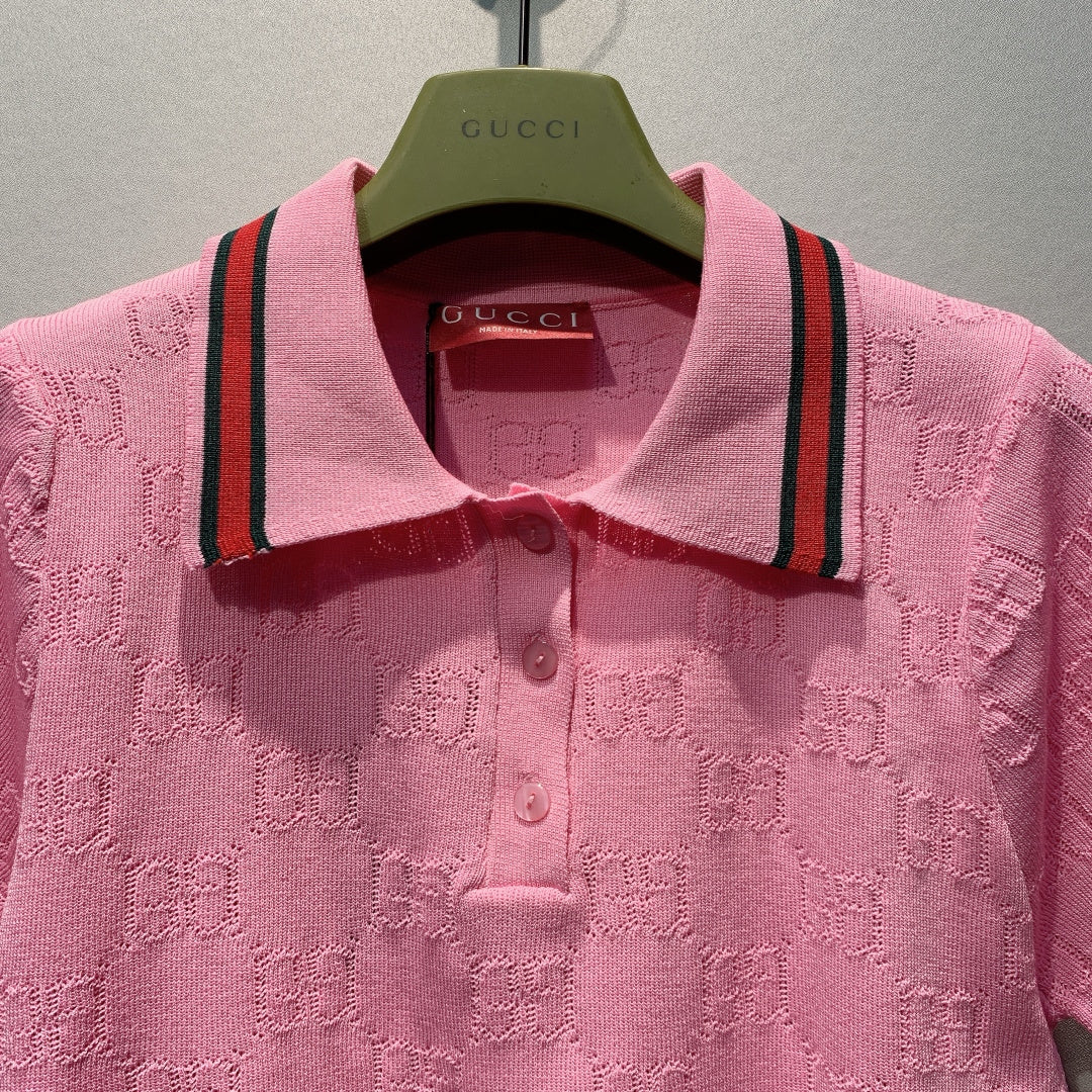 GUCCI 26S SHORT-SLEEVE KNIT POLO SHIRT 378