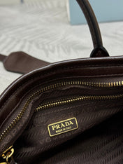 PRADA 25S BONNIE MINI HANDBAG 23 IN DARK BROWN CALFSKIN GOLD HARDWRE