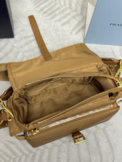PRADA 25S EXPLORE LARGE SHOULDER BAG 30 IN CARAMEL RE-NYLON WITH FLAP