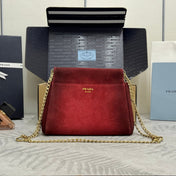 PRADA 25S ENCHAINE MINI BAG 22 IN RUBY RED SUEDE GOLD HARDWRE