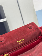 PRADA 25S ENCHAINE MINI BAG 22 IN RUBY RED SUEDE GOLD HARDWRE