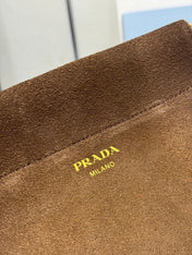 PRADA 25S ENCHAINE MINI BAG 22 IN CARAMEL BROWN SUEDE GOLD HARDWRE
