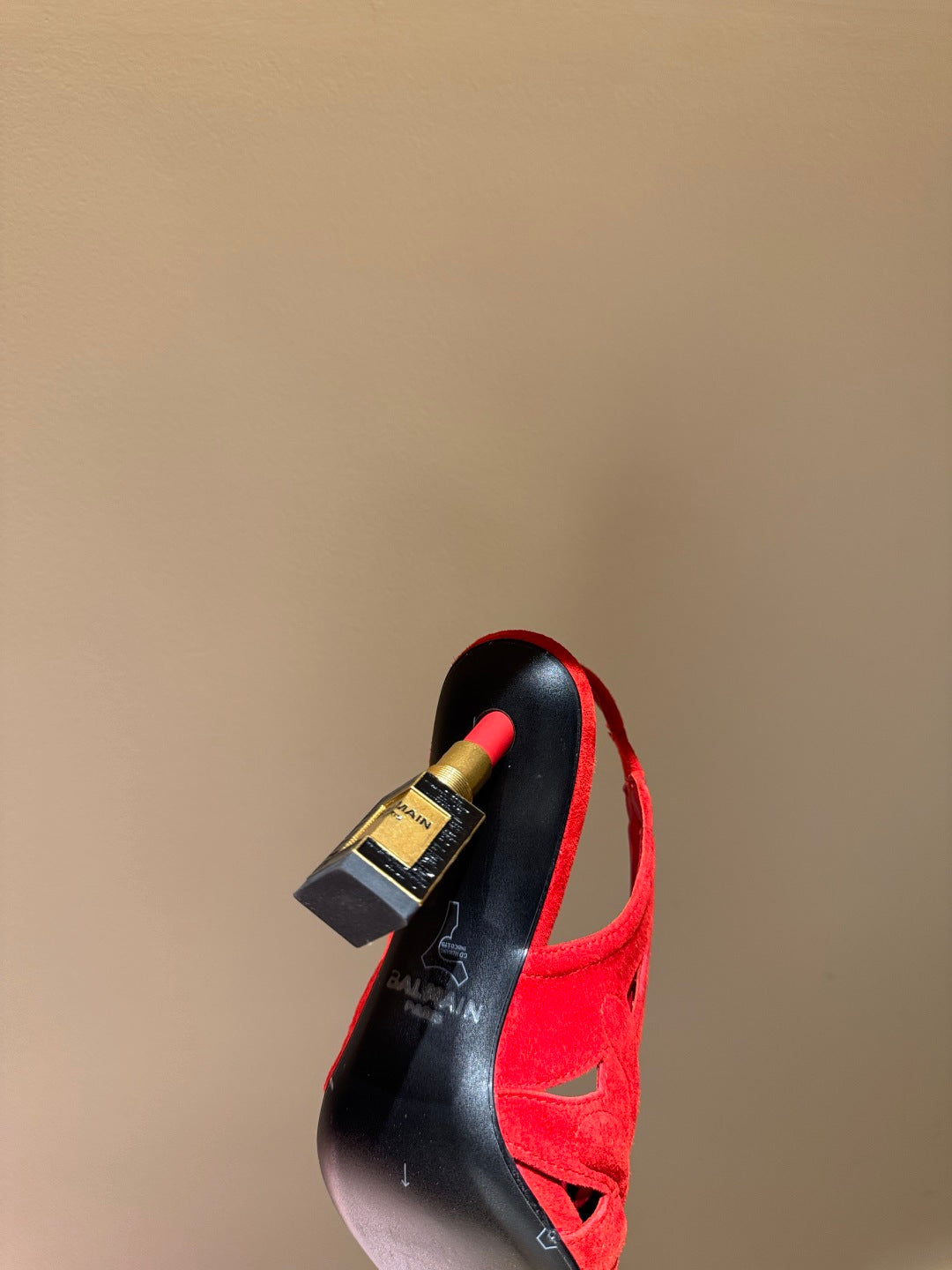 BALMAIN 26S SLINGBACK HEELS 100 MM IN RED SUEDE