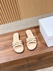 DIOR 26S MULTI STRAP SLIDE SANDALS IN BEIGE CALFSKIN GOLD BUCKLE