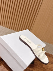 DIOR 26S MULTI STRAP SLIDE SANDALS IN WHITE CALFSKIN GOLD BUCKLE