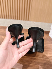 THE ROW 26S BUTTON DETAIL MULE SANDALS IN BLACK SUEDE