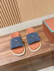 LP 26S SLIDES SANDAL IN NAVY BLUE SUEDE WITH LOGO