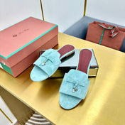LP SANDALS 25S IN POWDER BLUE SUEDE WITH SILVER HARDWARE