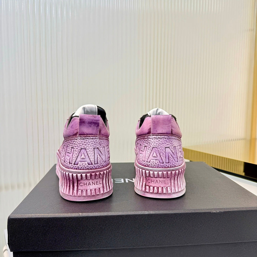 CHANEL 26S LOW-TOP SNEAKERS IN PURPLE PINK GRAFFITI PATTERN CALFSKIN