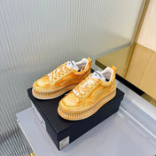 CHANEL 26S LOW-TOP SNEAKERS IN GOLDEN ORANGE GRAFFITI PATTERN CALFSKIN