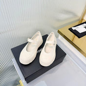 CHANEL 26S PLATFORM MARY JANE SHOES IN WHITE LAMBSKIN