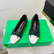 CHANEL 26S FLAT SHOES IN TEAL AND BLACK LEOPARD PRINT PONY HAIR